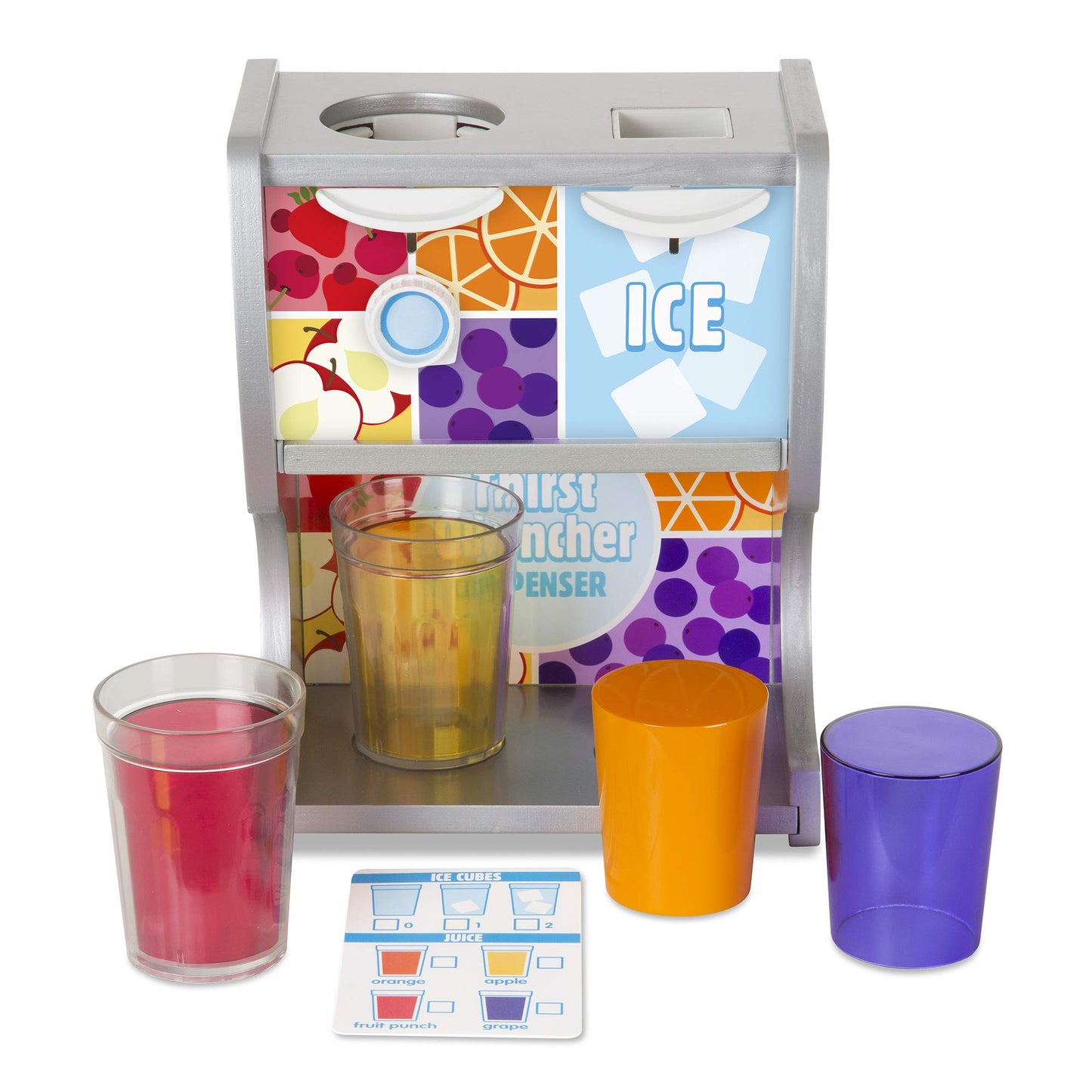 Melissa & Doug Wooden Drink Dispenser Set with Cups, Juice Inserts & Ice Cubes - Multi-color, 11.2 x 8.65 x 5.3, Model 9300