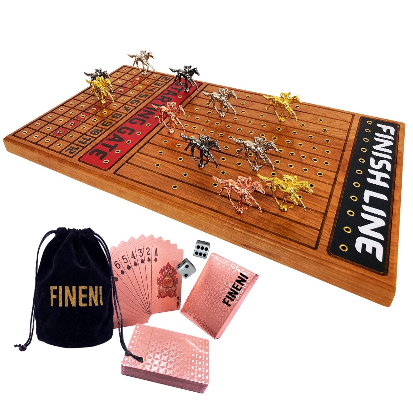 Fineni Horse Racing Game For Adults, Horse Race Board Game With 11 Luxurious Metal Horses (Gold, Silver, Black, Rose Gold), 22