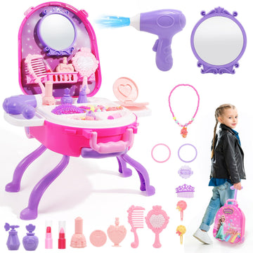 4 In 1 Girls Vanity Set - 40 Pcs Toddler Vanity With Fashion Accessories, Pretend Makeup For Toddlers 3-5, Play Makeup For Girls