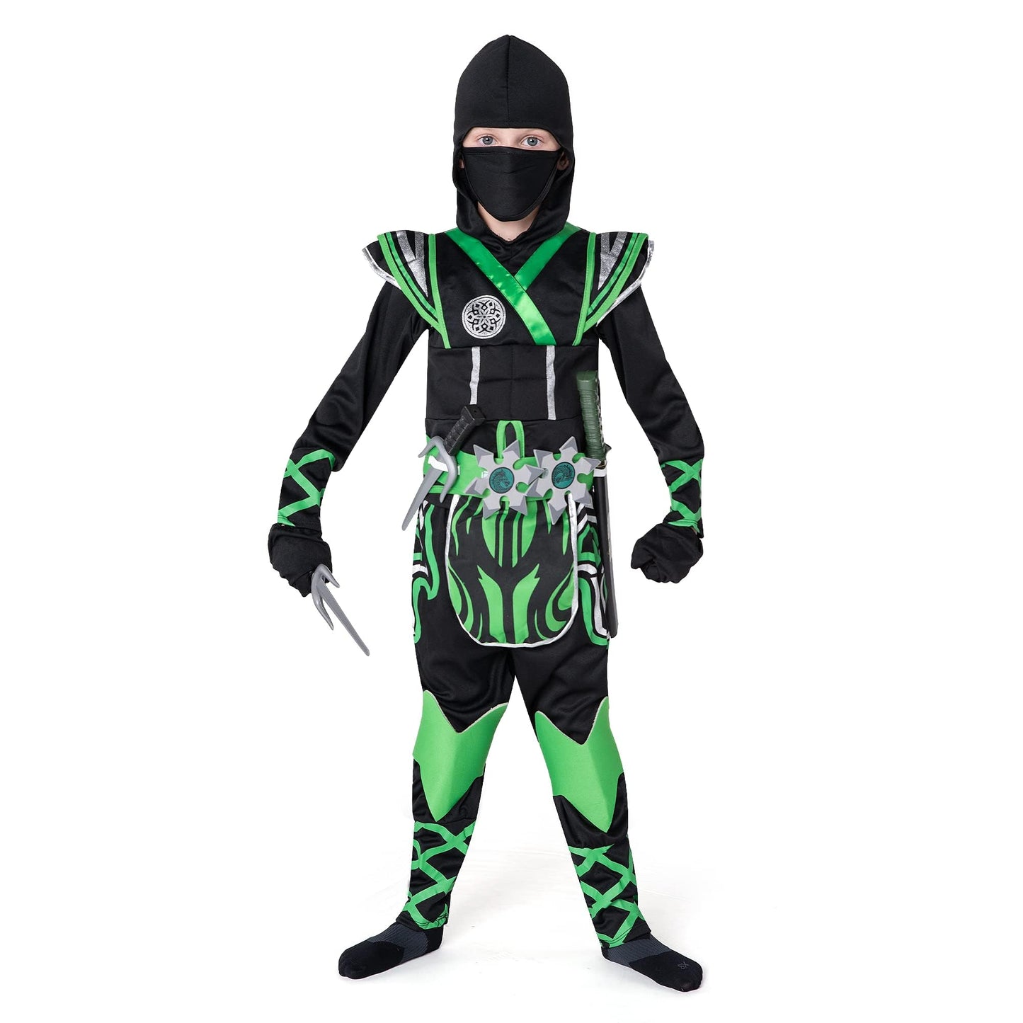 Spooktacular Creations Kids Green Ninja Costume, Child Boy Ninja Costume For Kids Toddler Ninja Themed Parties, Halloween Costume Dress Up (Large(10-12 Yrs))