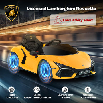 Elemara Lamborghini Electric Vehicle With Scissor Door,Kids Cars To Drive With Remote Control,12V Ride On Toys With Led Light,Bluetooth,Mp3 Player And Wide Seat(Yellow)
