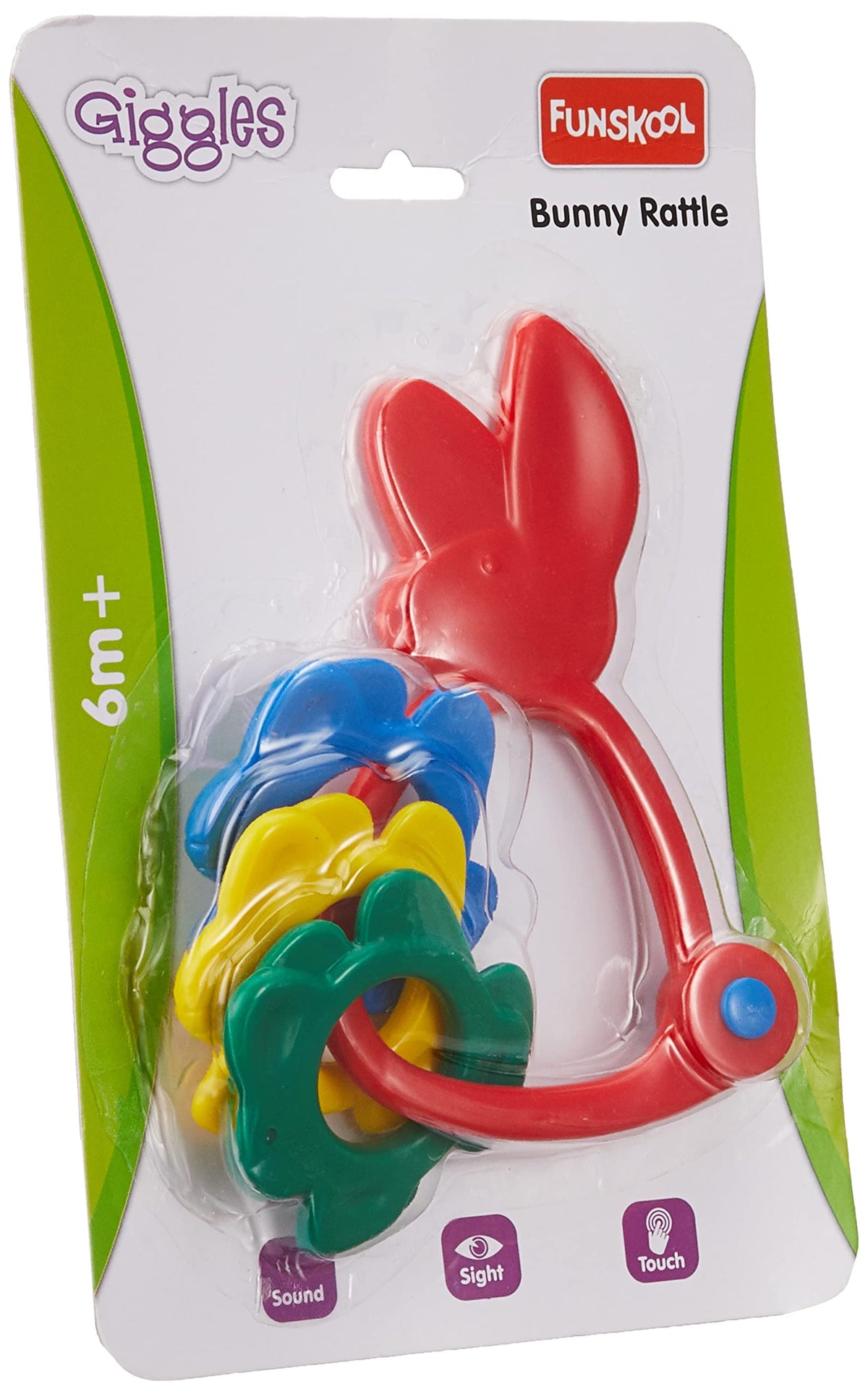 Funskool Giggles, Bunny Rattle , Colourful rattle for New Born Baby, Stimulates Senses,Rattling sound, 6 months & above, Infant 