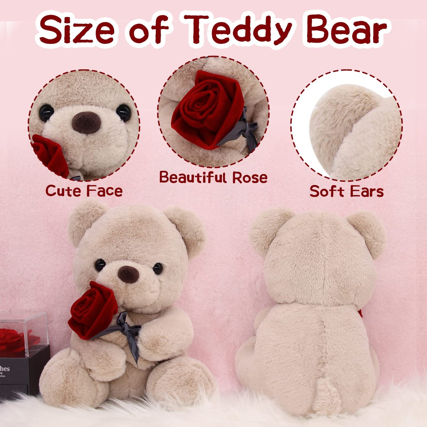 Lsydcarm Teddy Bear Stuffed Animals With Rose, 9Inch Valentines Day Teddy Bear, Valentines Day Gift For Girlfriend Boyfriend Kid