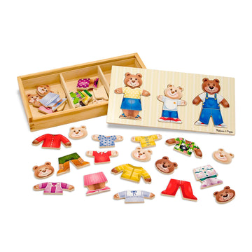 Melissa & Doug Mix n Match Wooden Bear Family Dress-Up Puzzle With Storage Case (45 pcs) - Wooden Teddy Bear Puzzle, Sorting An