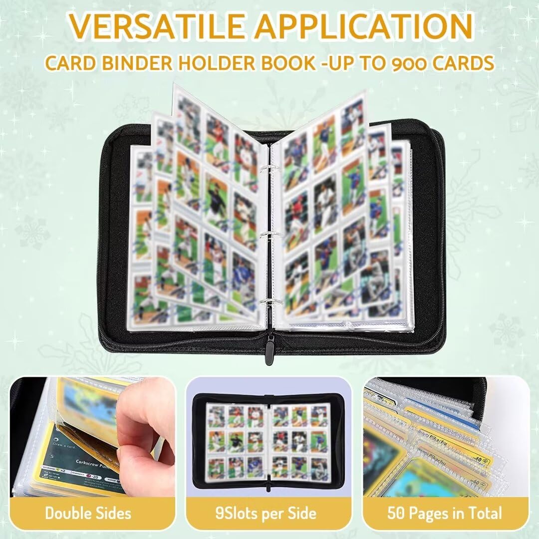 Bebomne Basketball Card Binder Holder 900 Pockets with 50 Removable Sleeves  Portable Sports Trading Cards Binder Album Collector Organizer Protectors with Zipper Waterproof