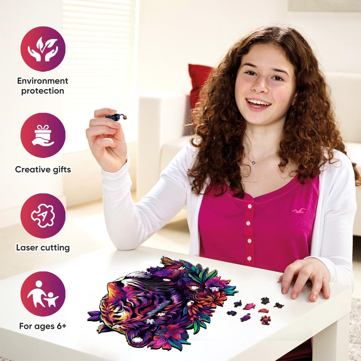 Qiuenisray Wooden Jigsaw Puzzles 500 Pieces-Tiger 13.8x17.4in Royal Wooden Puzzles for mature-themeds Unique Shape Animal mature-themed Puzzles Irregular Wood Puzzles Best Gift for mature-themeds and Kids Family Game