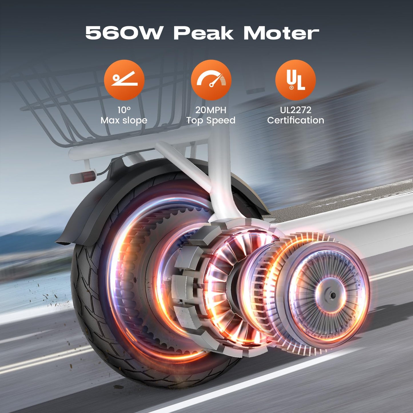 Caroma Peak 560W Electric Scooter with Seat 12 Miles Range 20Mph Max Speed 12 Tire Foldable Electric Scooter for mature-themed 265lb Max Load(White)