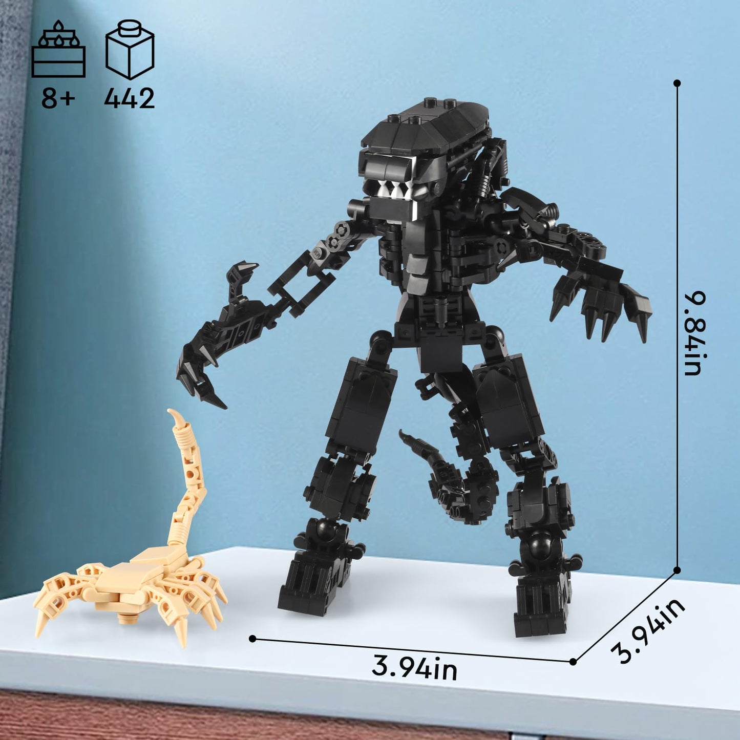 HIGH GODO Xenomorph Building Sets for mature-themed 442 Pieces Horror Action Figure Toy with Little Facehugger Gifts for Boys Aged 8-14  Perfect for Birthdays  Christmases  Halloweens