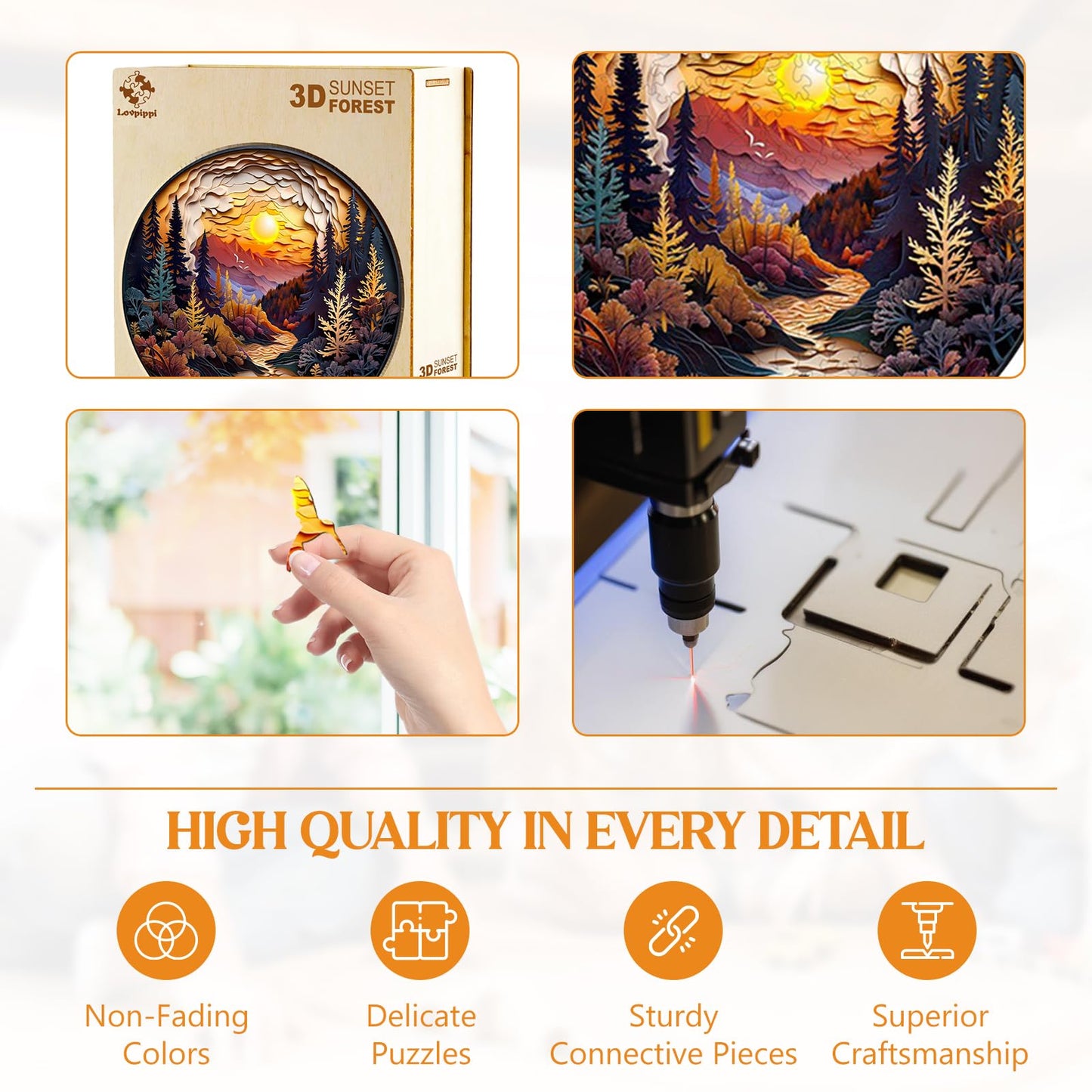 Wooden Puzzles for mature-themeds  Wooden Jigsaw Puzzles for mature-themeds Kids  3D Sunset Forest Unique Shaped Wood Puzzles mature-themed  Creative Birthday Gifts for Friends Family Game (11.4 * 11.4in 200pcs)