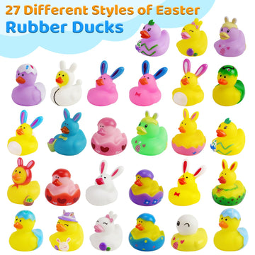 Fudragtn 50Pcs Easter Rubber Ducks, Mini 2.1 Inch Bunny Rubber Duckies Bath Toys For Kids, Assorted Float Duck Bulk For Fun Bath