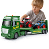 Dwi Dowellin Large Flatbed Semi Truck Toy for Kids,Includes Farm Vehicles,Car Toy Birthday Gift for 2 3 4 5 Years Old Boys and G