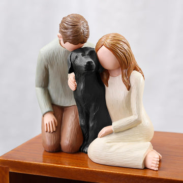 Hensonever Couple With Black Dog Figurines Ornaments, We Are A Family Black Dog Memorials Statues For Dog Lovers