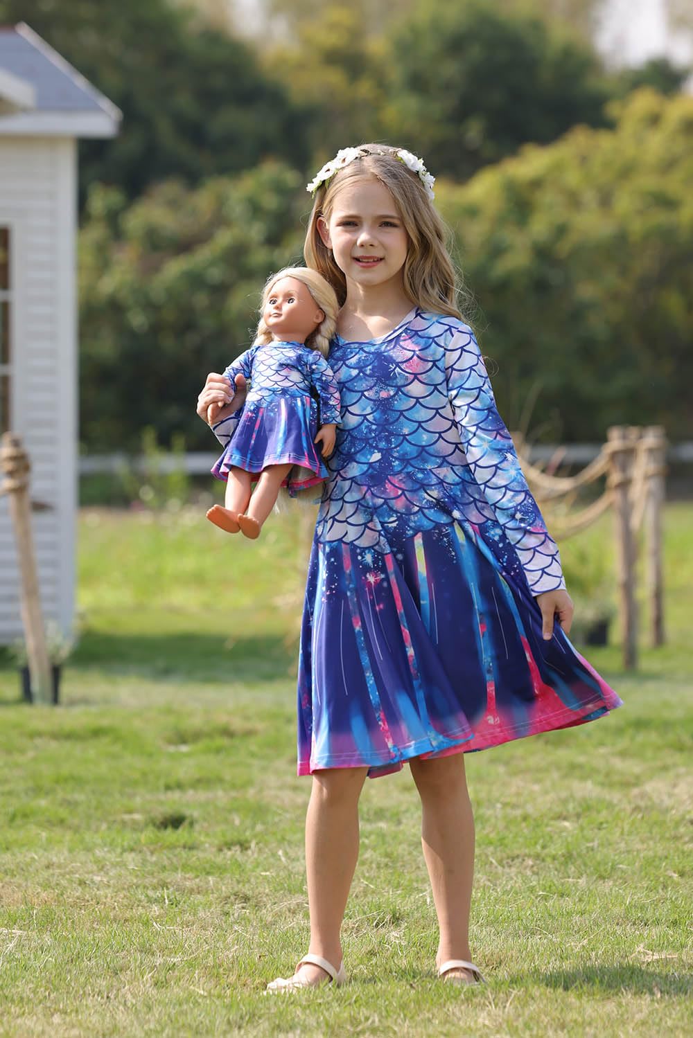 Bow Dream Cute Girl Dress And Matching American Girl Doll Clothes Accessories For Girls Dresses Size 130 Deep Blue