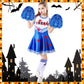 Didaey 6 Pcs Girl Zombie Costume Kids Halloween Cheerleader Costume Scary Halloween Party Cosplay(Blue, Medium)