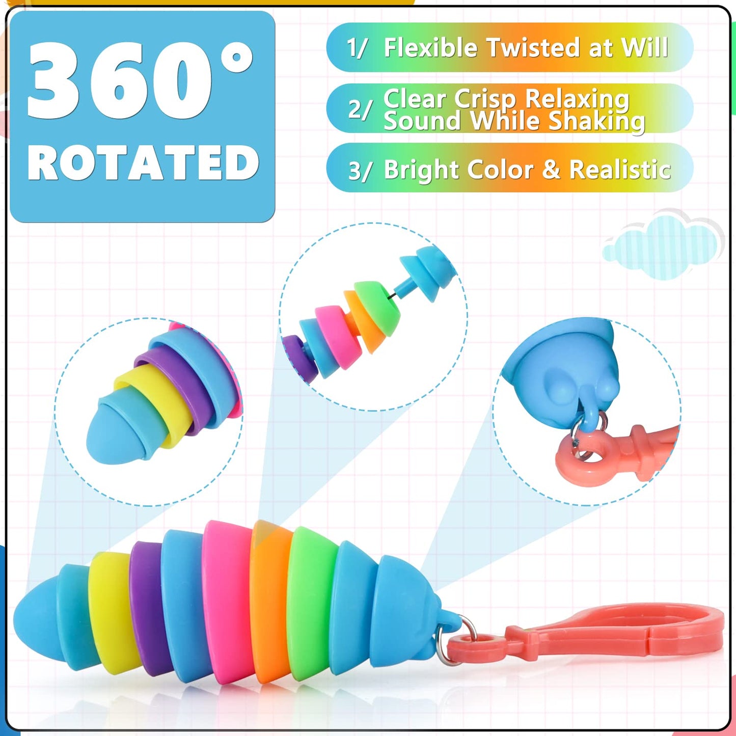 Bairimeng 24 Pcs Sensory Slug Toys, Articulated Stretch Caterpillar Toy, Anxiety Relief Fidget Slug Toy, Novelty Party Favors For Kids.