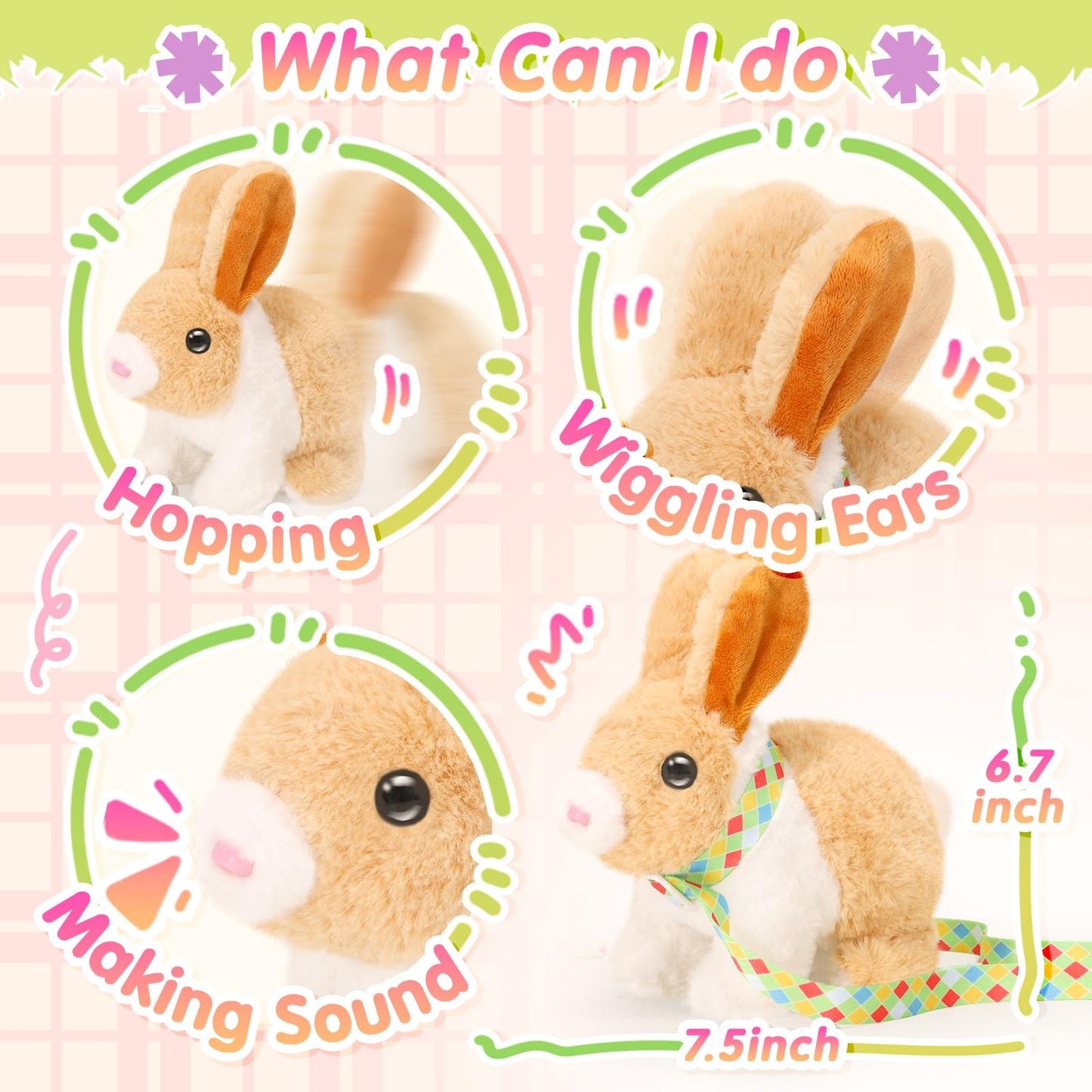 Tagitary Plush Easter Bunny Toys For Kids,Hopping Interactive Rabbit With Leash,Golden Egg,And Wind Up Toys,That Making Sounds,W