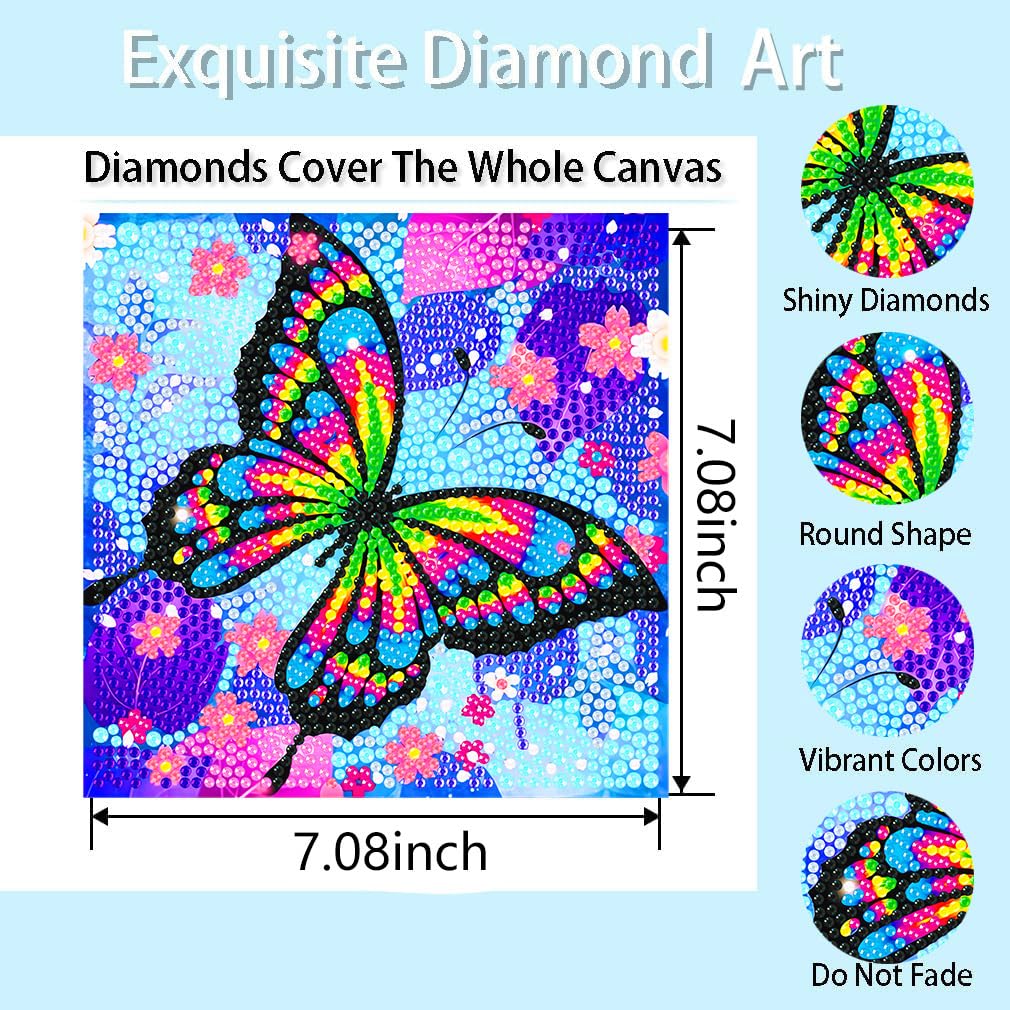 igoodom 4 PCS Diamond Art Kits for Kids, Butterfly Small Diamond Painting Kit, Small Diamond Art Kits for Kids Ages 4-8-12, DIY
