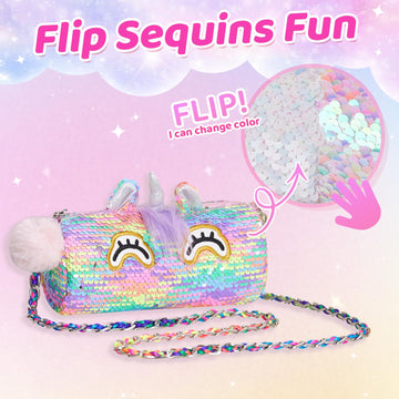 Cozyworld Unicorn Purse Flip Sequin Unicorn Toys Plush Animal Shaped Purse, Kids Fashion Handbags