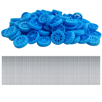 Eudax 300 Pcs 30Mmx8Mm Plastic Roll 2Mm Dia Shaft Toys Wheel And 2Mmx100Mm Stem Shaft Round Rod Axles For Diy Toy Rc Car Truck Boat Helicopter Model Part Building Projects (Blue)