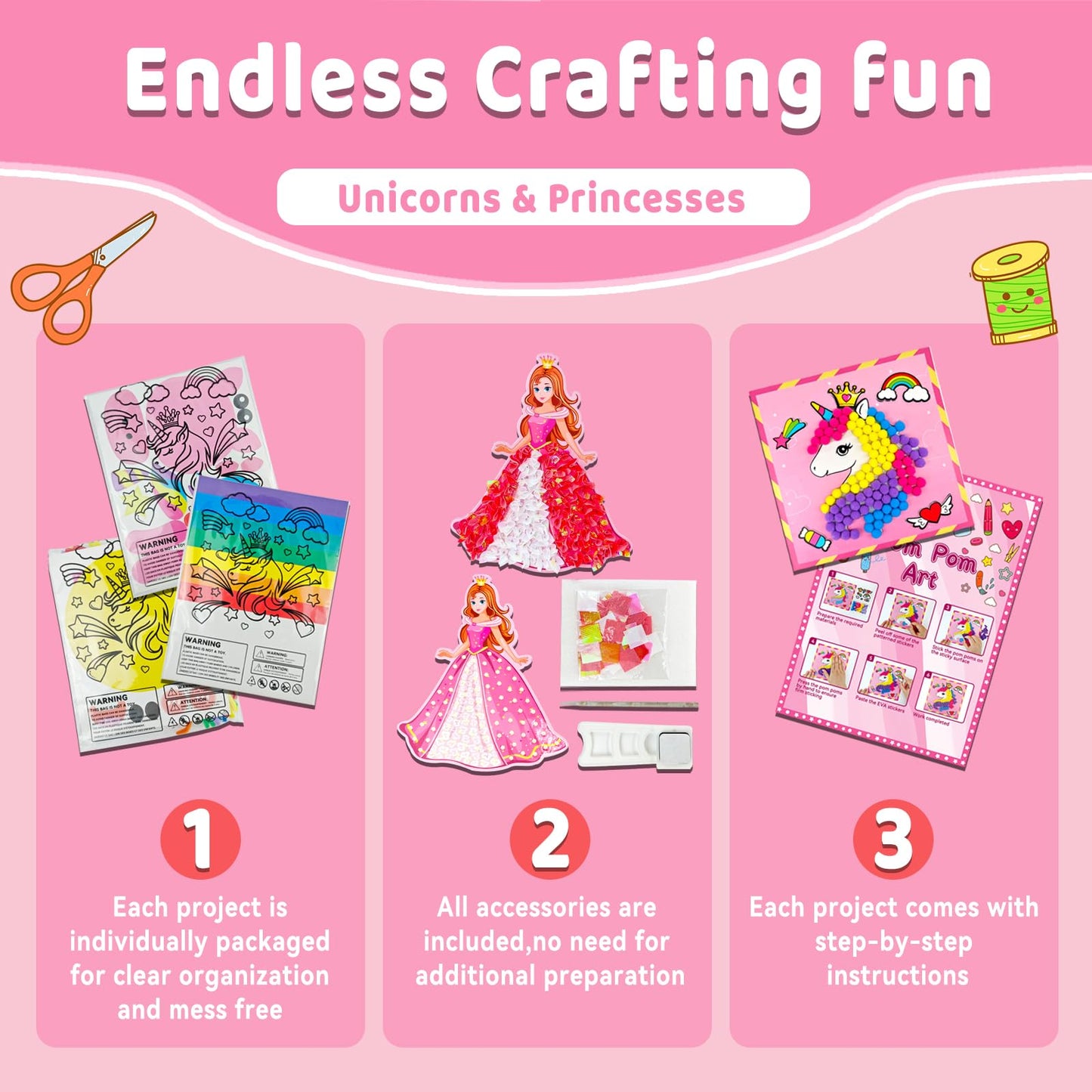 7july Unicorn Craft Box - 12 Fun Arts and Crafts for Kids Ages 4-8, Colorful Educational Toys, Model CB-02