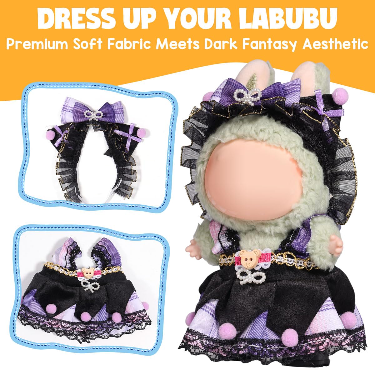 AICase for Labubu Clothes/for Labubu Outfits Clothes Set for 17cm Lububu Doll 3 Piece Set Hat Clothing for LA BUBU  Boys and Girls Stylish Adorable Dolls Clothes Accessories (No Doll)_02