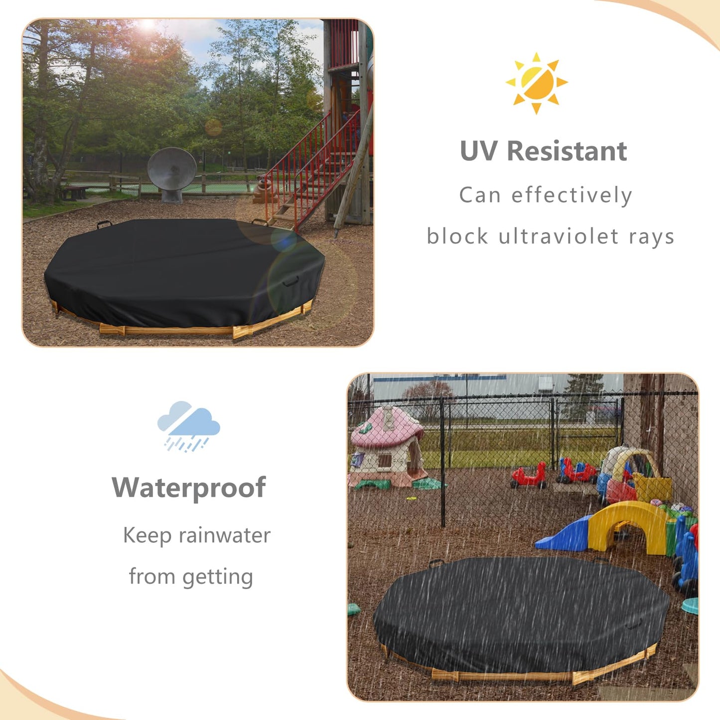 Waterproof Octagon Sandboxes Cover, Upgraded with Wire Rope & Winch Fixed Increase Stability, for 84 X 78 x 9 Kids Outdoor Woode