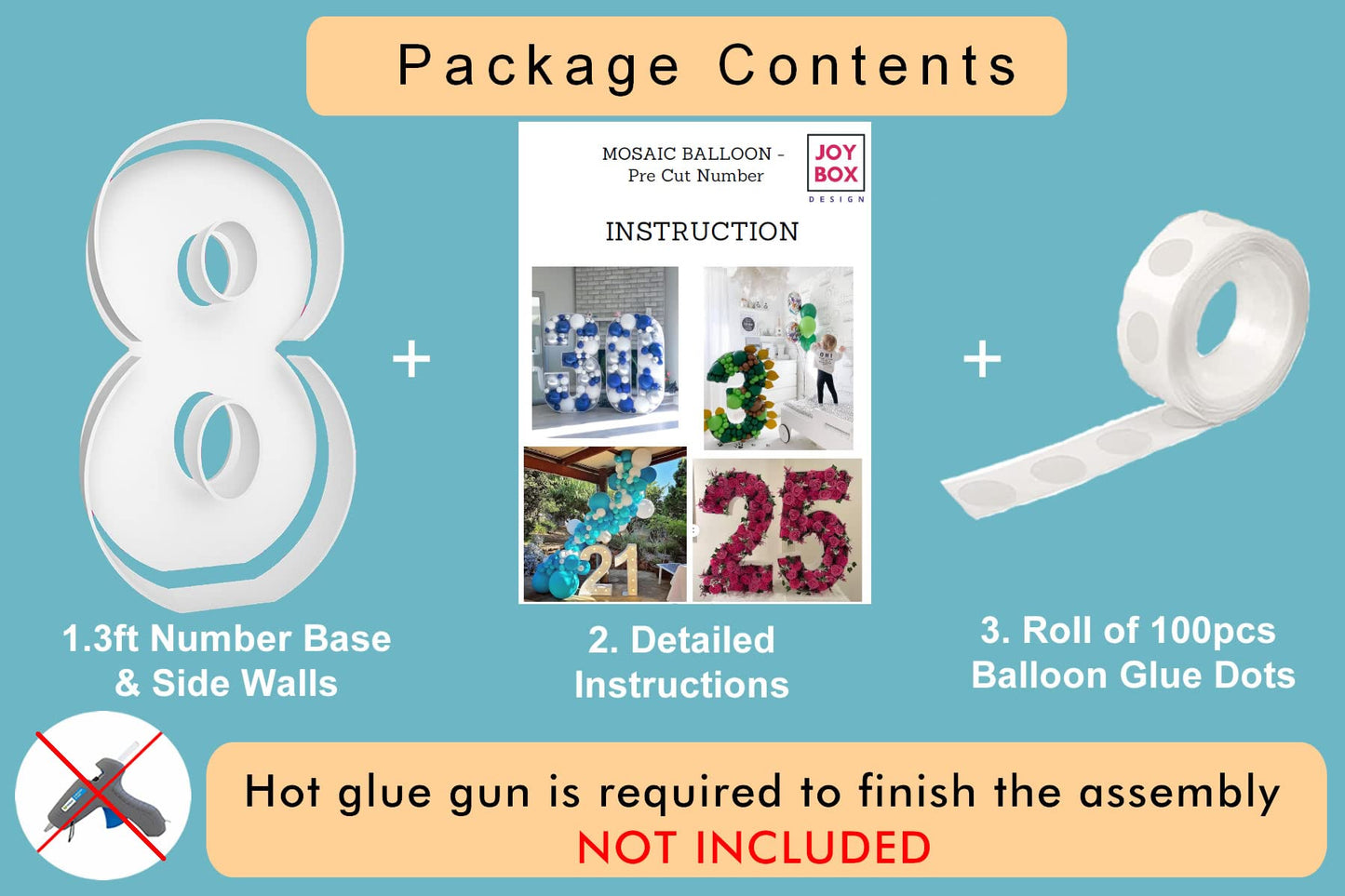 Joybox Design 3Ft Mosaic Balloon Frame Number 8 Marquee Light Up Kit, Pre-Cut Foam Board For Birthday Decoration