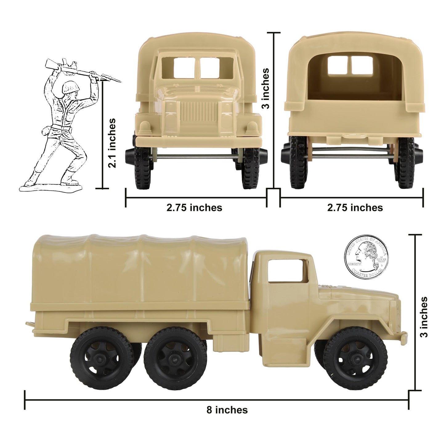 TimMee Plastic Army Men TRUCKS - Tan M34 Deuce and a Half Cargo Vehicles US Made