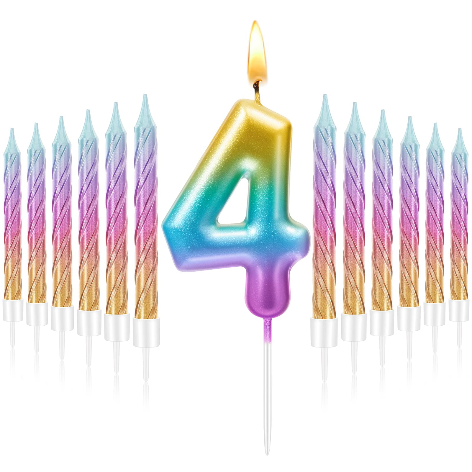 Treela 2.7 Inch Birthday Candles Rainbow Number Candle with 12 Pieces Numeral Rainbow Spiral Candle First One Year Candle for Ba