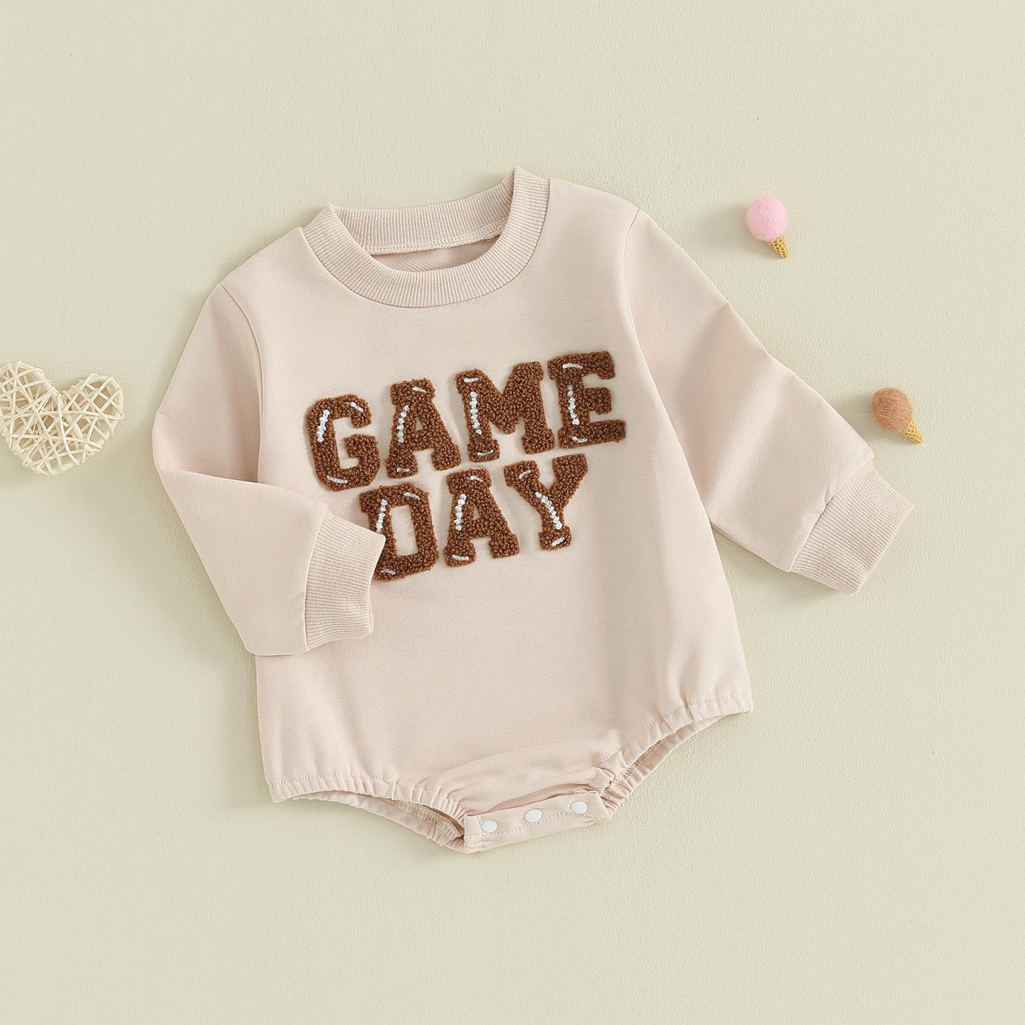 Fybitbo Baby Football Outfit Girl Boy Game Day Sweatshirt/Shirt Onesie Long Sleeve Sweater Romper Fall Winter Clothes (Cream Foo