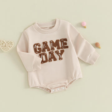 Fybitbo Baby Football Outfit Girl Boy Game Day Sweatshirt/Shirt Onesie Long Sleeve Sweater Romper Fall Winter Clothes (Cream Foo