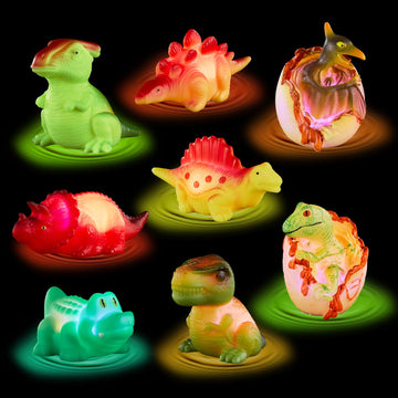 Yoliyogo Dinosaur Toy Bath Floating Toy With Auto Flashing Early Learning Toy Dinosaur Theme Model 8 Pcs Bathtub Shower Toy Gift