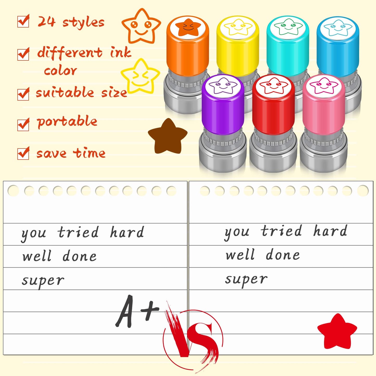 Yinder 24 Pcs Teacher Stamps for Classroom Self Inking School Classroom Stamps Bulk for Teachers Elementary Colorful Motivationa
