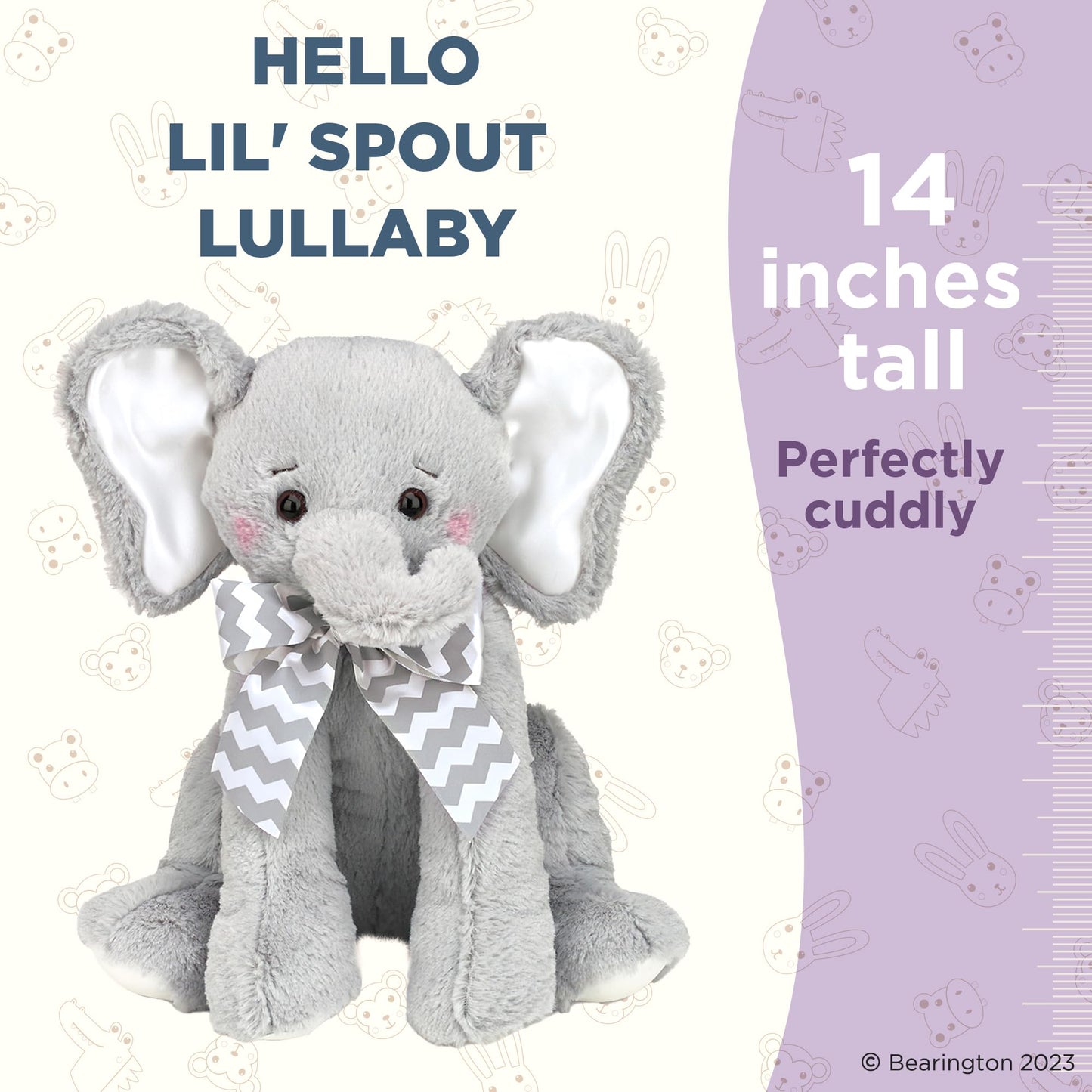 Bearington Baby Lil Spout Lullaby Animated Musical Plush Stuffed Animal Gray Elephant 13
