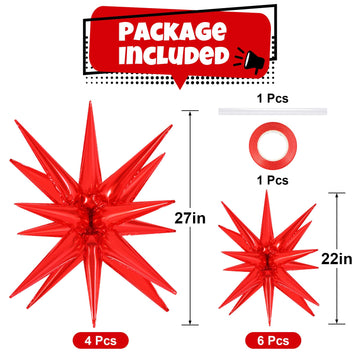 10 Pcs Star Balloons Explosion Starburst Balloons Foil Cone Balloons Magic For Birthday Wedding Anniversary Party Backdrops Deco