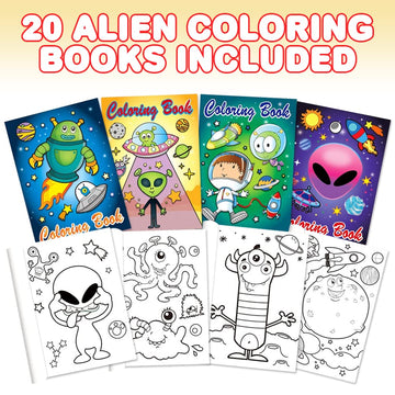 ArtCreativity Assorted Mini Alien Coloring Books for Kids, Pack of 20, Small Color Booklets in 4 Designs, Halloween Party Favors