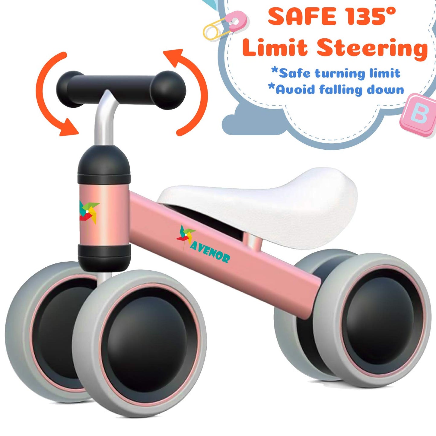 Avenor Baby Balance Bike - Pink - 4 Wheels, Carbon - HXC01-TMM - Ideal for 1-2 Years Old Kids, Perfect First Birthday Gift