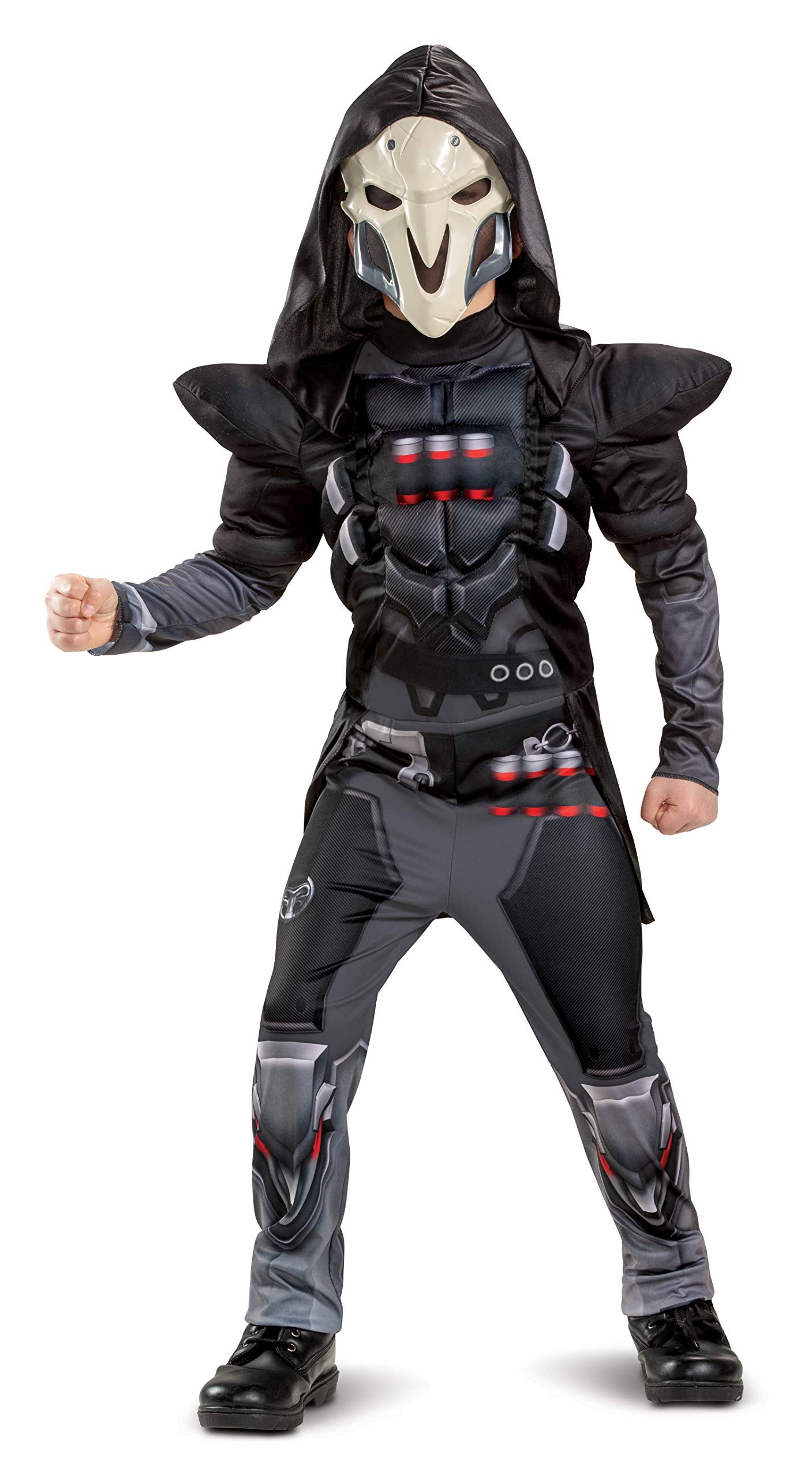 Disguise Overwatch Reaper Costume  Video Game Inspired Character Outfit for Kids  Muscle Padded Jumpsuit  Child Size Medium (7-8) Black (26593K)