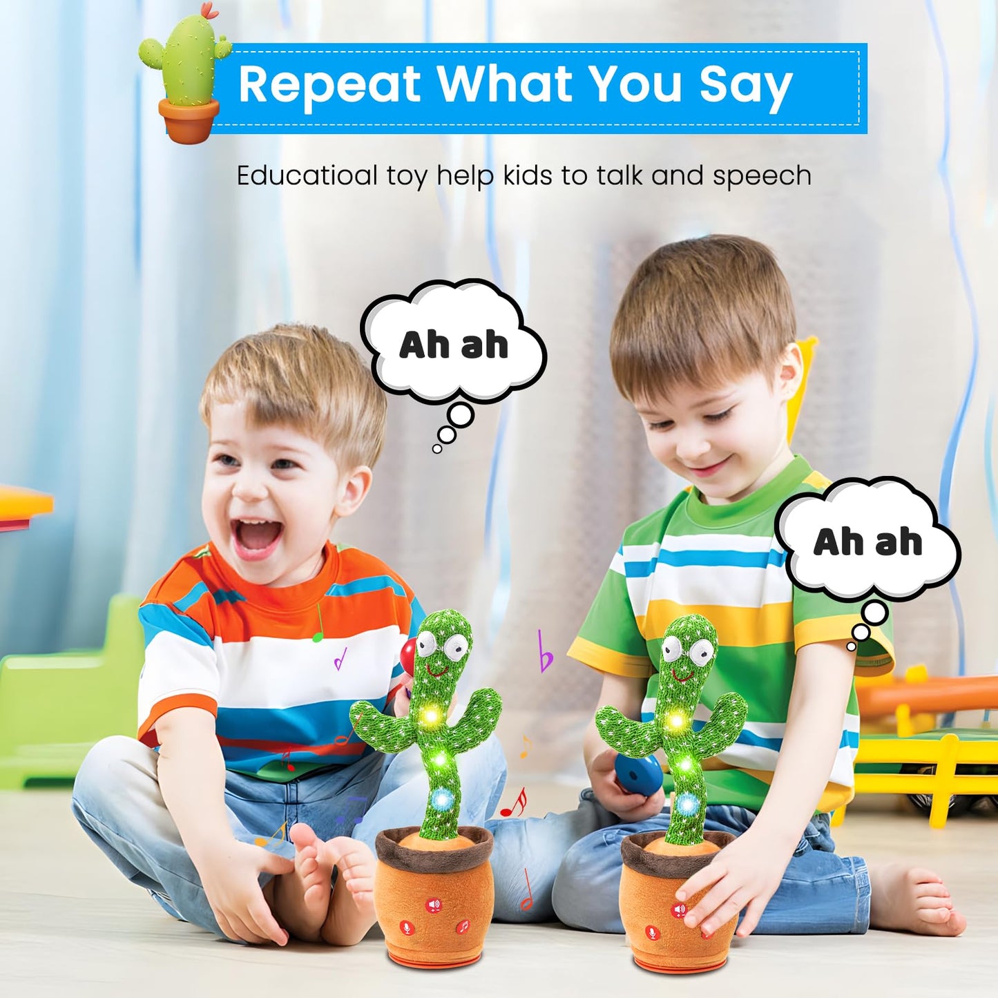 Qularlans Dancing Talking Cactus Toy for Babies - Interactive Singing Mimicking Cactus Baby Toy with Lights, 120 Funny Songs & W