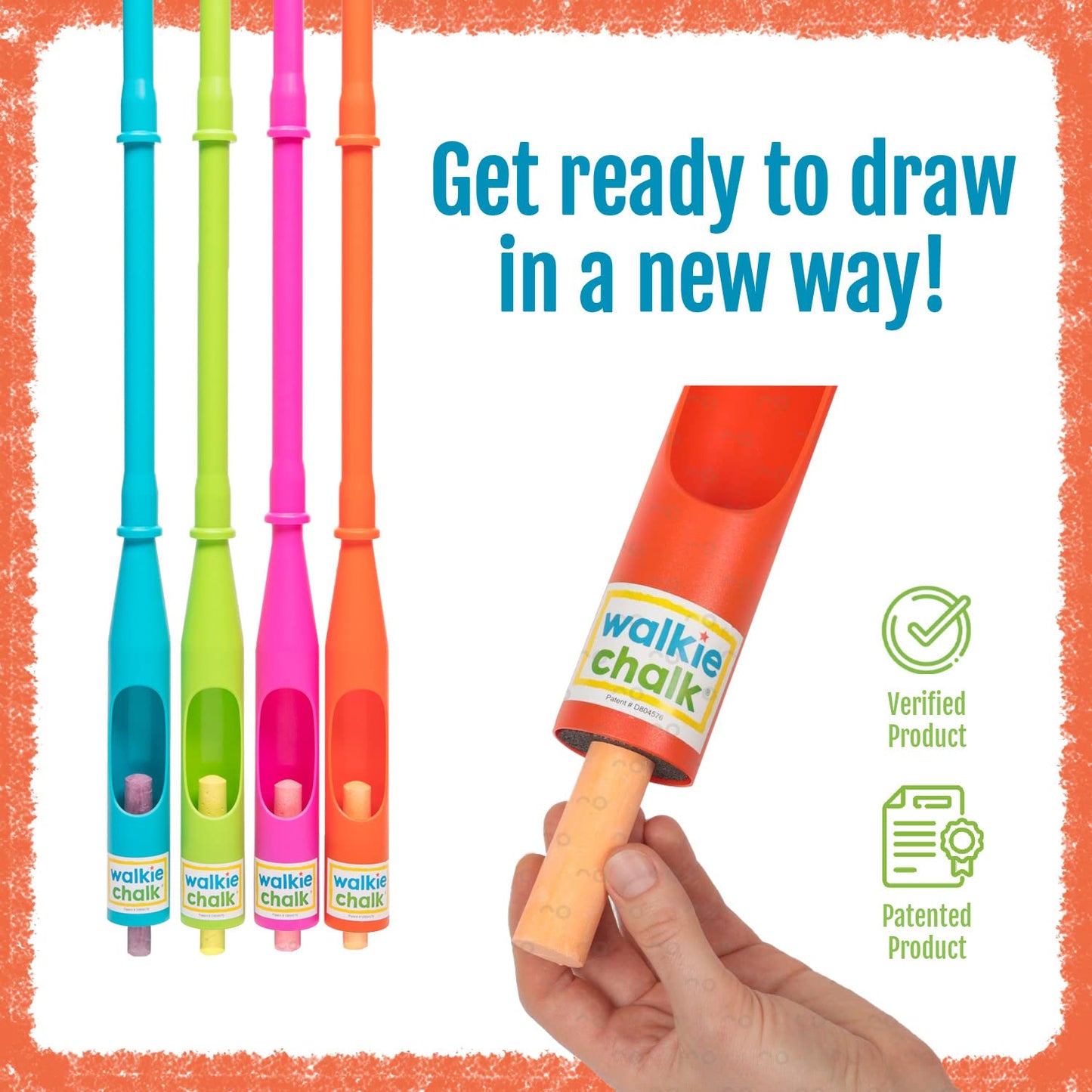 Walkie Chalk Stand-up Sidewalk Chalk Holder, (Orange), Creative Outdoor Toys for Kids and Adults Including 2x Chalks, Street Art