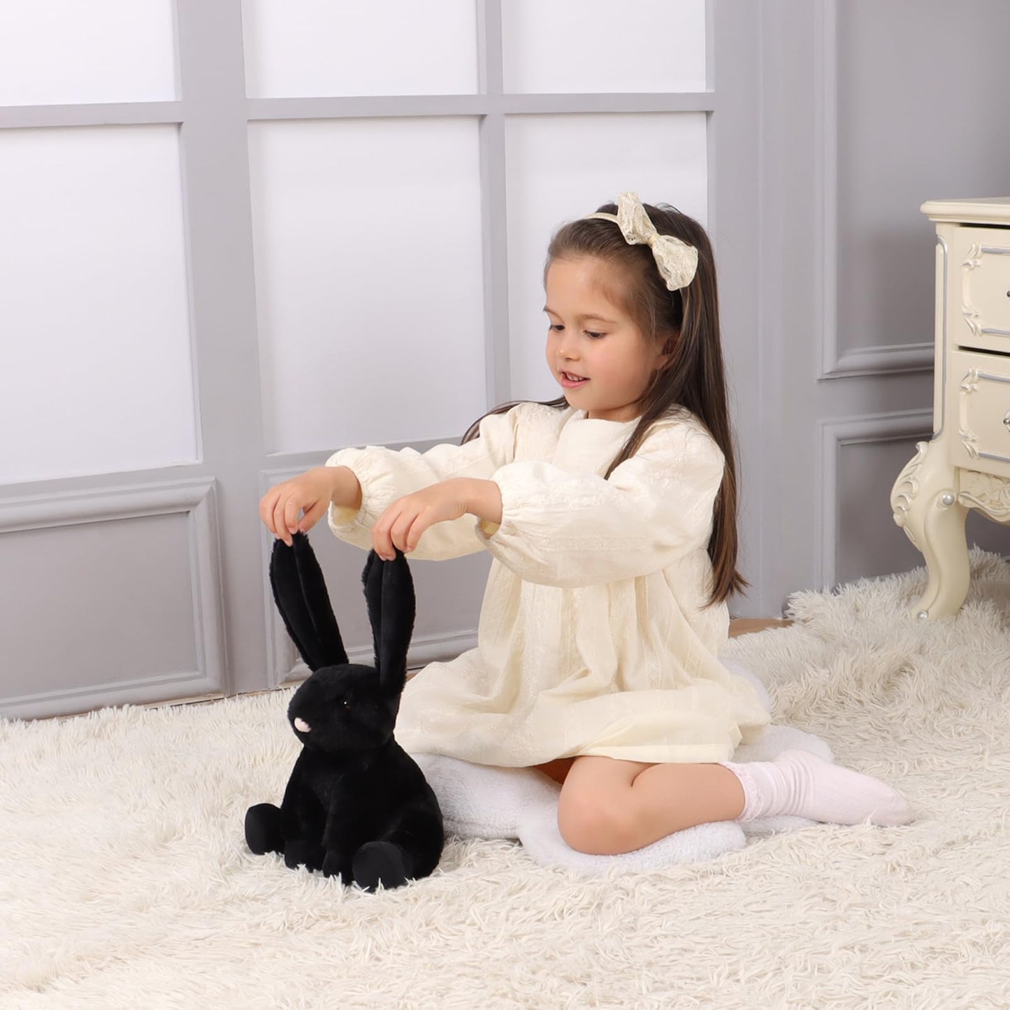 Apricot Lamb Toys Plush Bunny Rabbit Stuffed Animal With Fluffy Soft Ears (Black, Small-8')