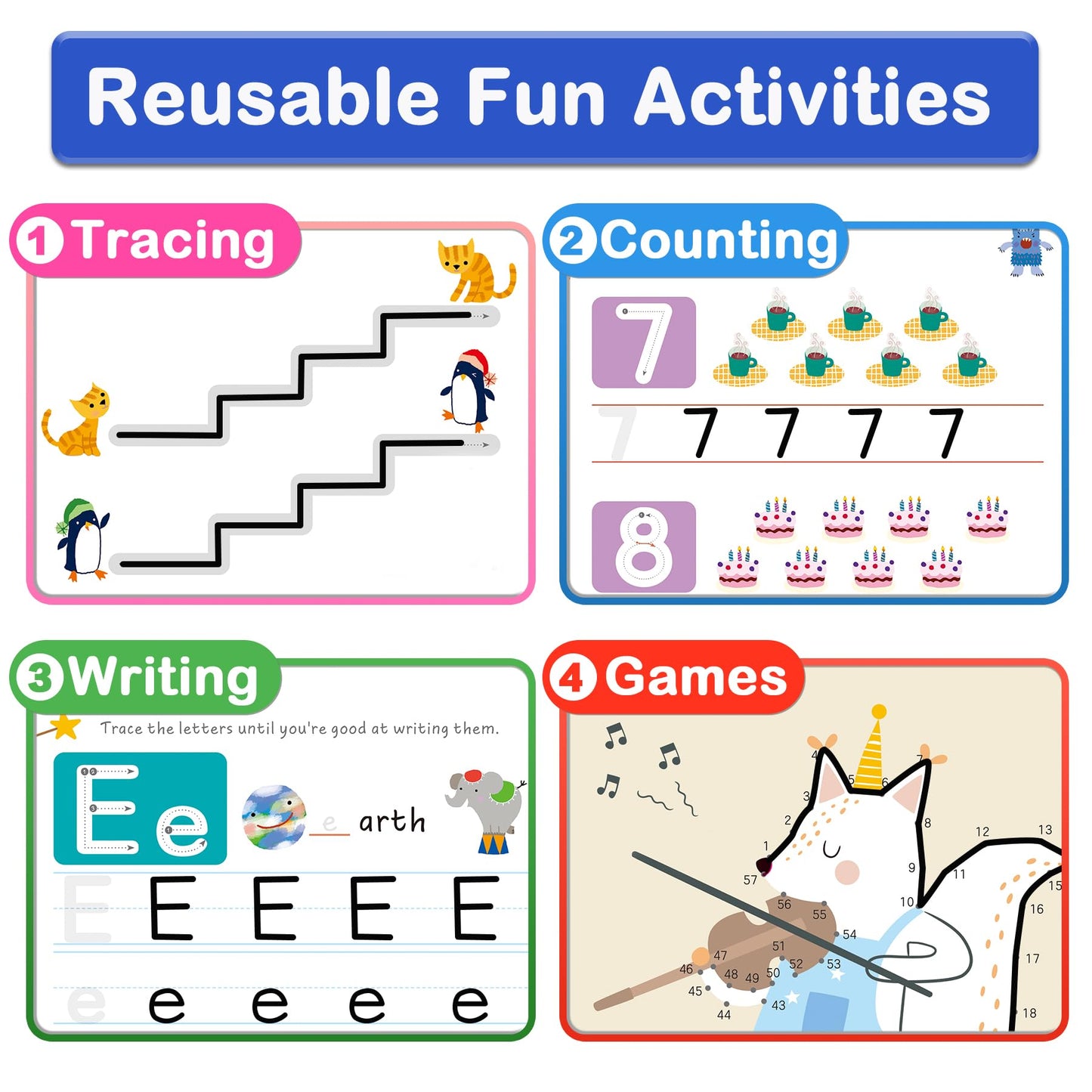 Hoqeewipe Preschool Learning Activities Line Tracing Number Letter For Kids, Wipe Clean Preschool Pre K Workbook Educational Gam