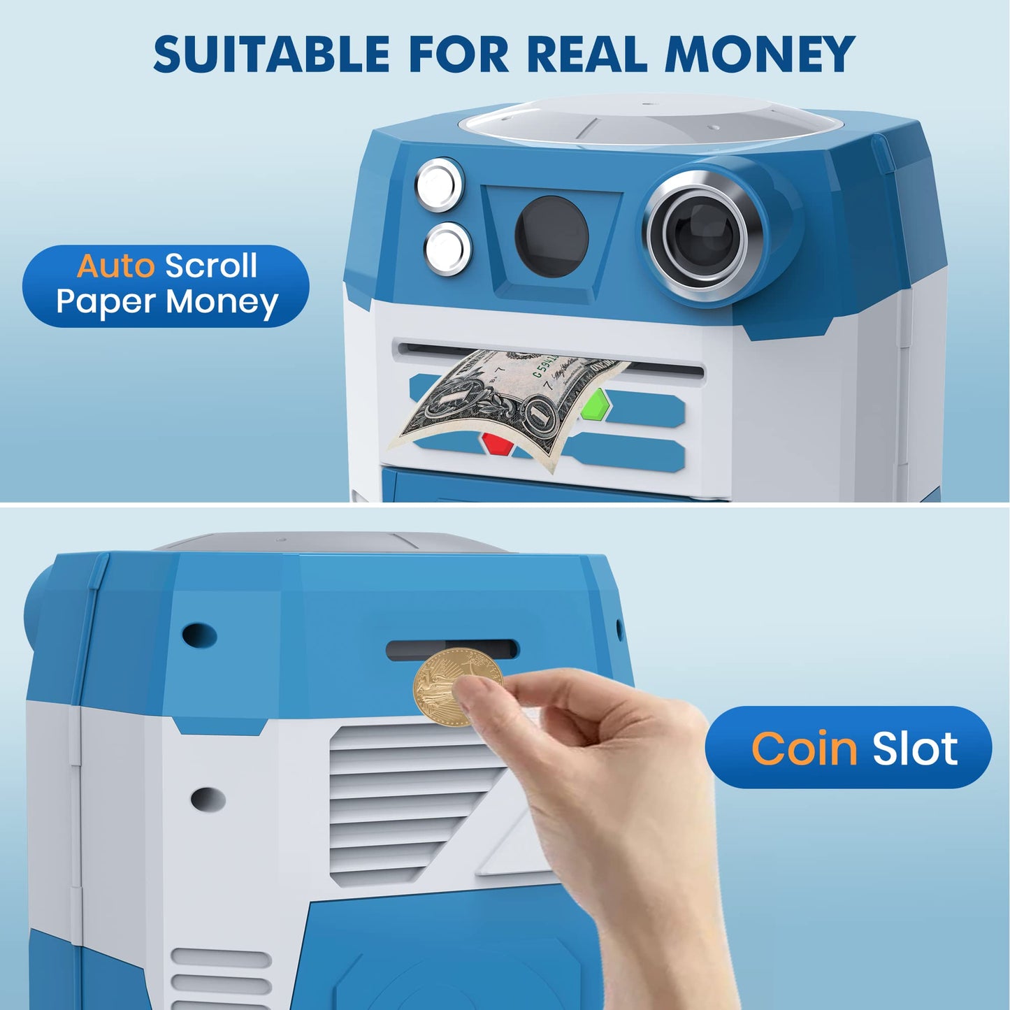 Wantfly Piggy Bank For Kid With Coin Slot, Auto Grab Bill Slot, Password Protected With Hand Wave Activation, Electronic Money S