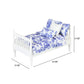 Dollhouse Furniture Mini Bed Set, Bedroom Accessories For 6 Inch Dolls, Blue Bedding, Wooden Frame, 1/12 Scale