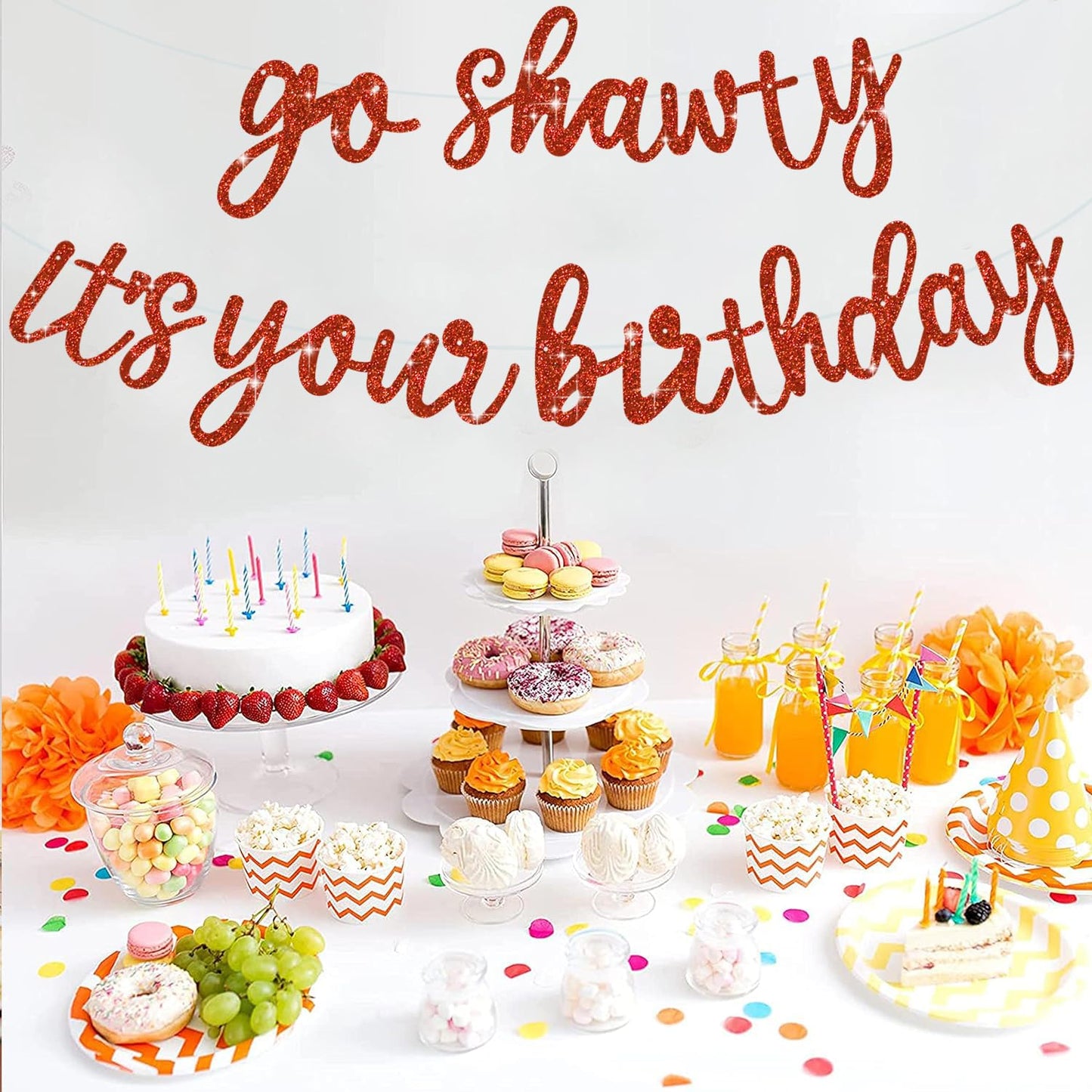 Beishida Red Go Shawty It'S Your Birthday Banner -11.4Feet, No Diy - Hip Hop Theme Glitter Happy Birthday Banner - Pre-Strung -