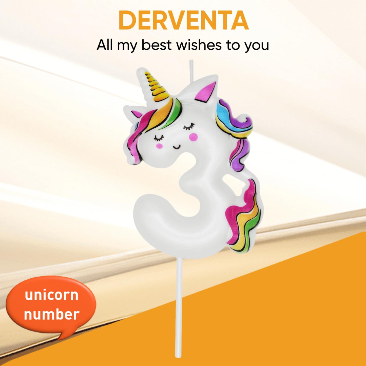 DERVENTA Birthday Candle Number White Unicorn Themed Party Decorations Beautiful Cake Topper 1 Piece (Unicorn Number 3)