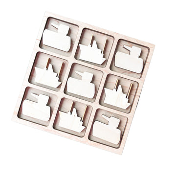 Military Themed Tic Tac Toe Board Game, 5X5 Inches Unfinished Wood Diy Painting Craft Kit For Kids With Wooden Battleship & Tank