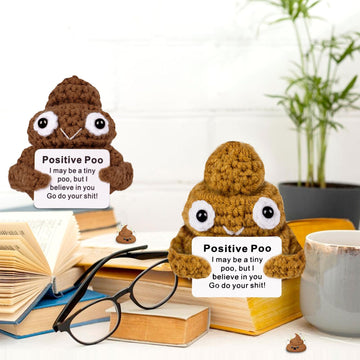 Cozymate Positive Poo With Affirmations Cards Emotional Crochet Support Positive Energy Gifts For Women Friends Christmas Gag Gift (Brown&Yellow, 2P)
