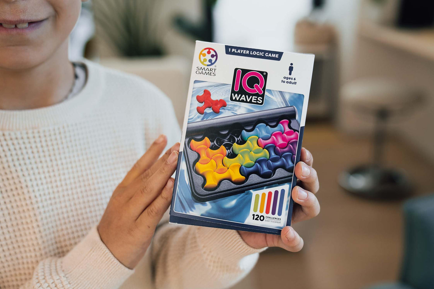 SmartGames IQ Waves | Boost Logic and Problem Solving Skills | 120 Challenges from Easy to Expert | Great for Ages 6 - mature-themed | A Fun Travel Game in a Portable Case | Unique Soft Touch Game Pieces