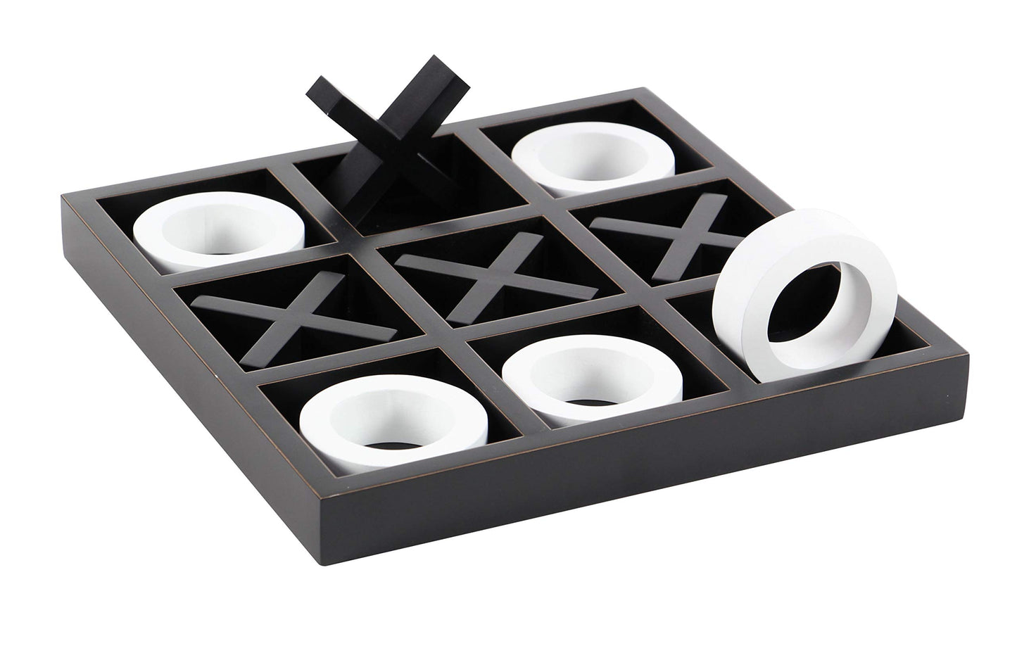 Deco 79 Wood Tic Tac Toe Game Set With White Os, 14' X 14' X 2', Black